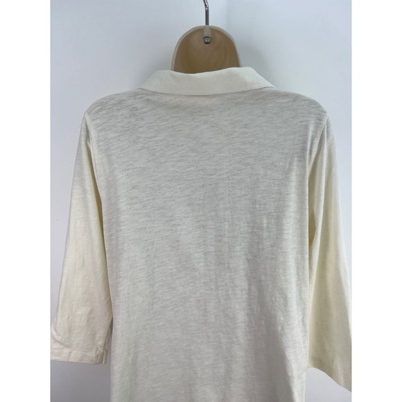 Soft Surroundings Danielle Button Up Blouse sz M Cream Sharkbite Hem Tunic Top - Picture 5 of 7